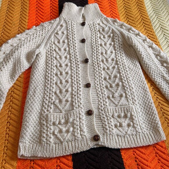 1990s handmade vintage button up wool fishermans aran cardigan! - Picture 13 of 16